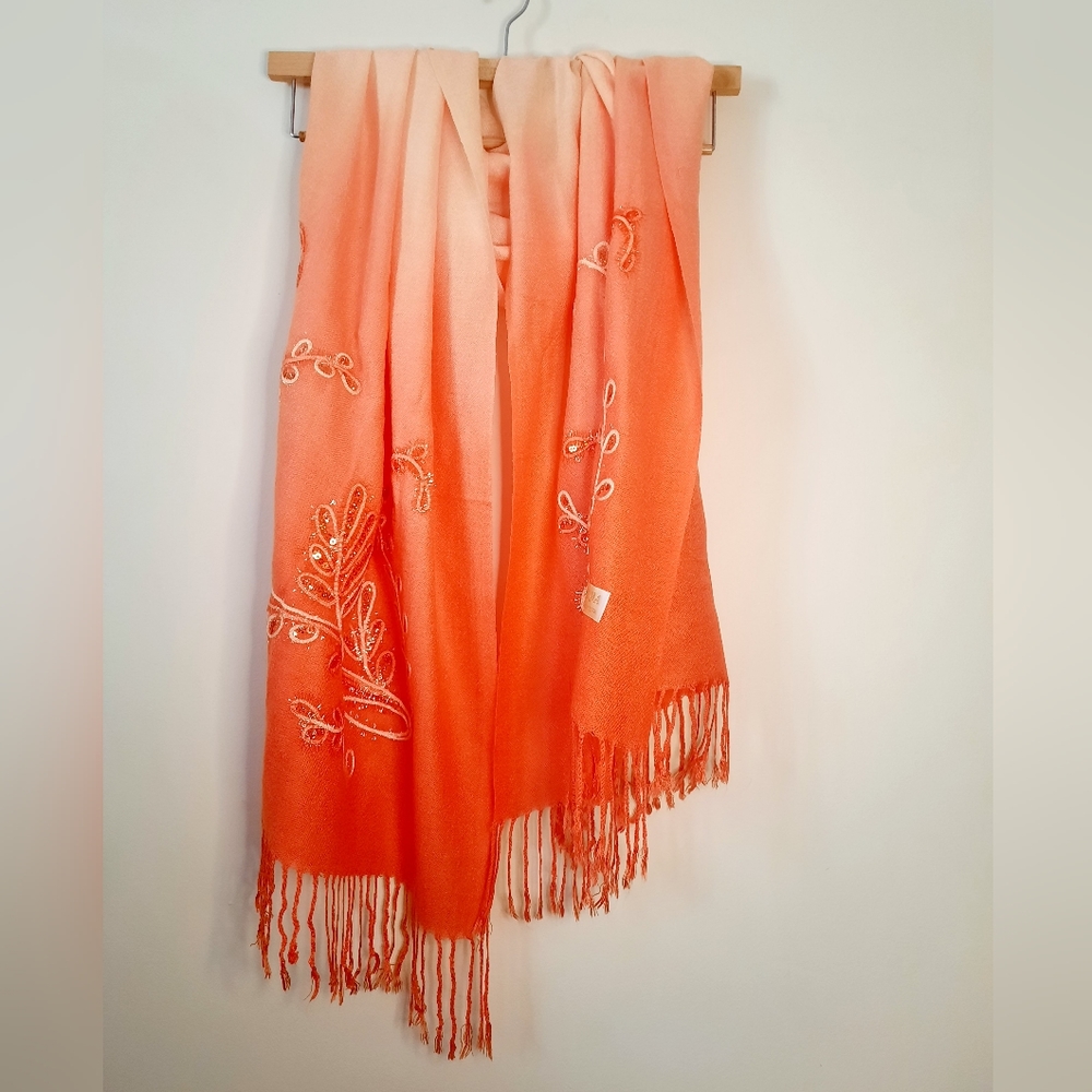 Pashmina Cashmere Scarf ๐ Peach-Orange Ombre - Picture 4 of 15